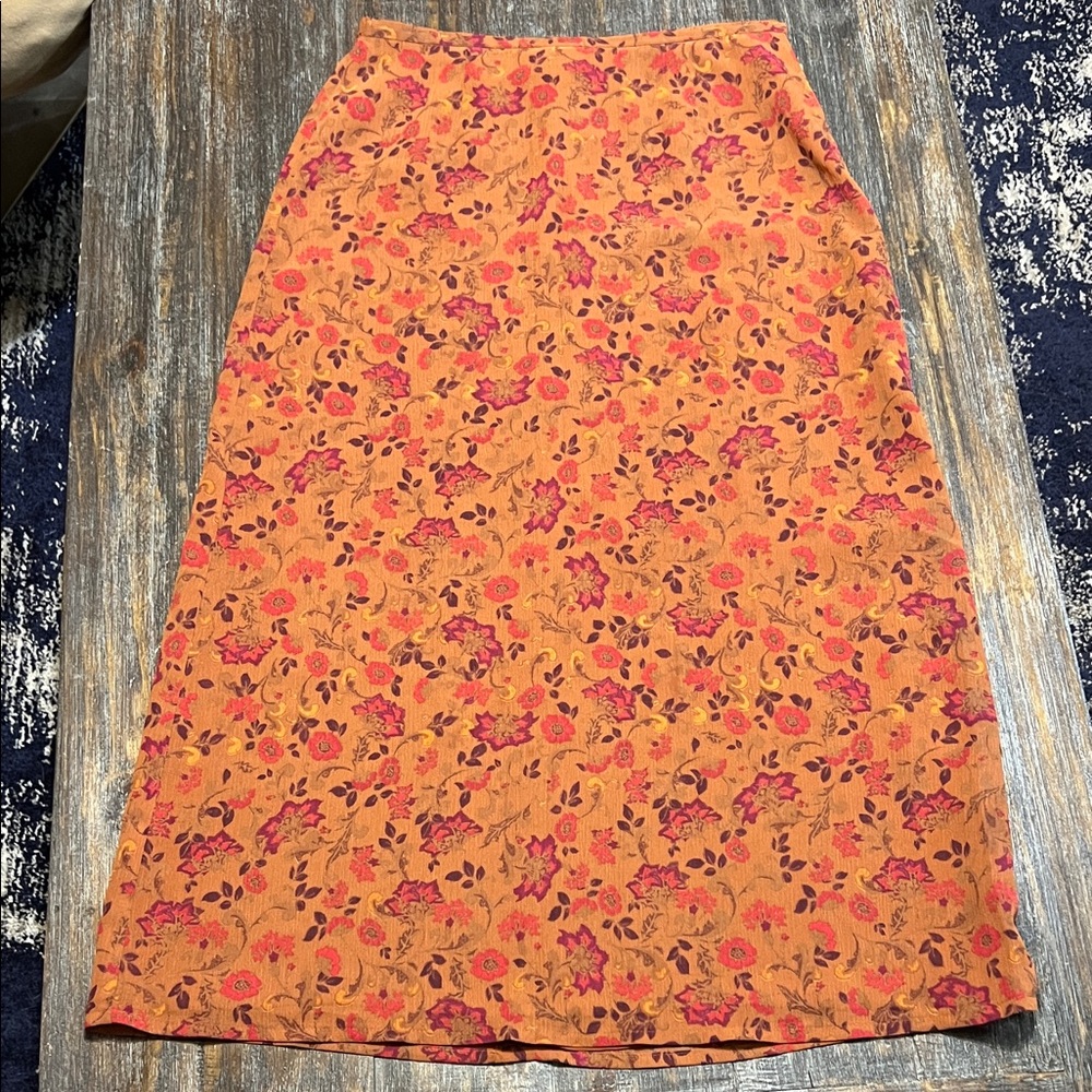 Liz Claiborne Orange and Pink Floral Pencil Skirt